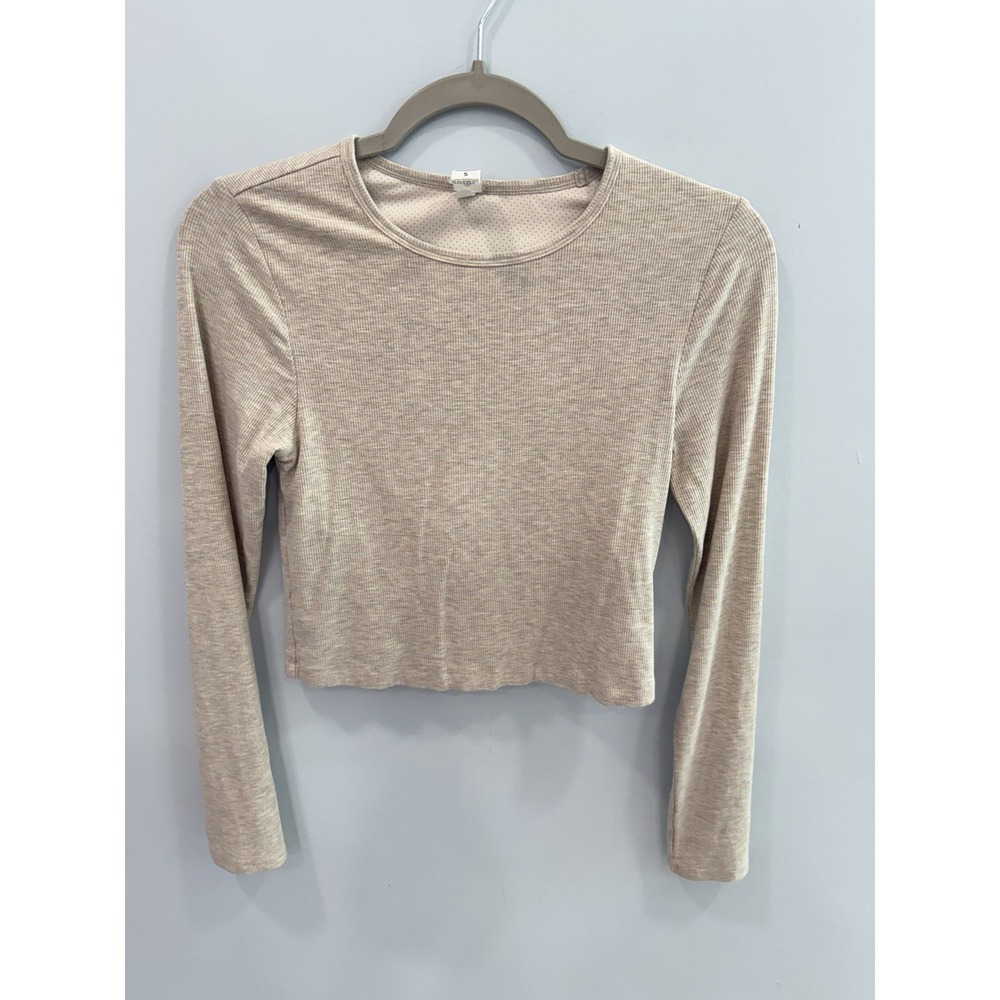 Yogalicious Ribbed Crop Top Small Beige Long Sleeve Stretch Casual Minimalist